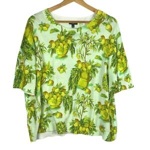 Talbots Women ShortSleeve‎ Novelty Cotton Knit Sweater Top Sz XL Lemon Pullover